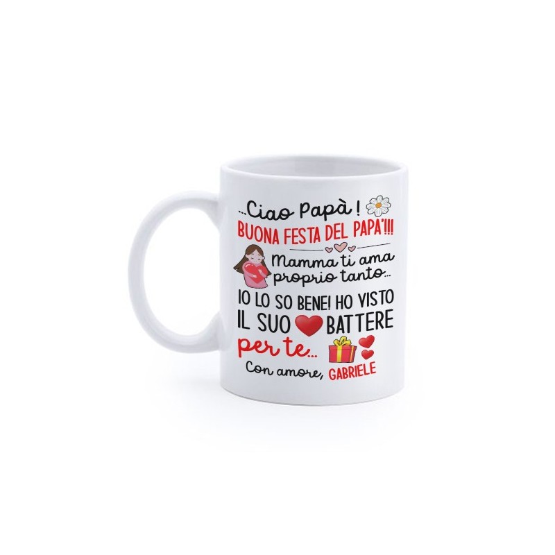 Tazza Mug Festa del Papà, mamma ti ama, ho visto il suo cuore! Personalizzata con nome o soprannome bebè!