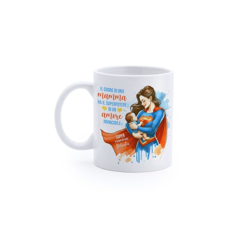 Tazza Mug Super Mamma, personalizzata con nome! Festa della Mamma, superpotere del cuore!