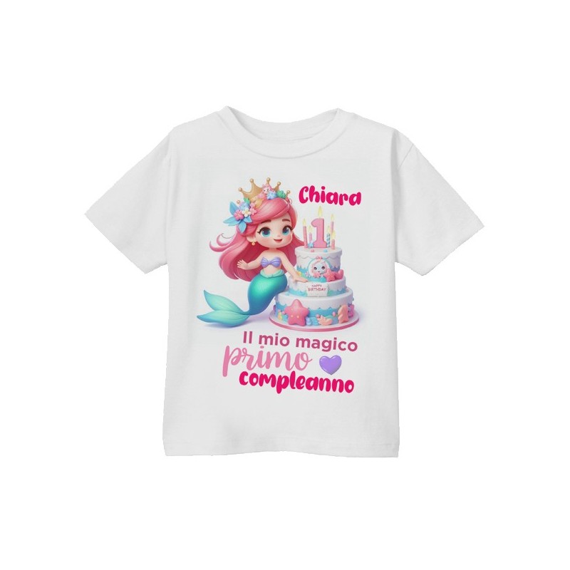 T-shirt Maglietta bimba Primo Compleanno, adesso ho 1 anno! Personalizzata con il nome! Sirenetta del mare!