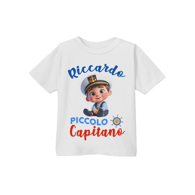 T-shirt Maglietta bimbo Piccolo Capitano! Personalizzata con il nome! Estate in barca!