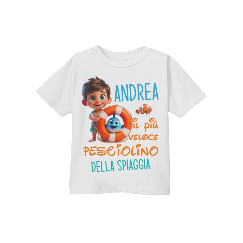 T-shirt Maglietta bimbo Super Pesciolino della Spiaggia! Personalizzata con il nome! Estate al mare!