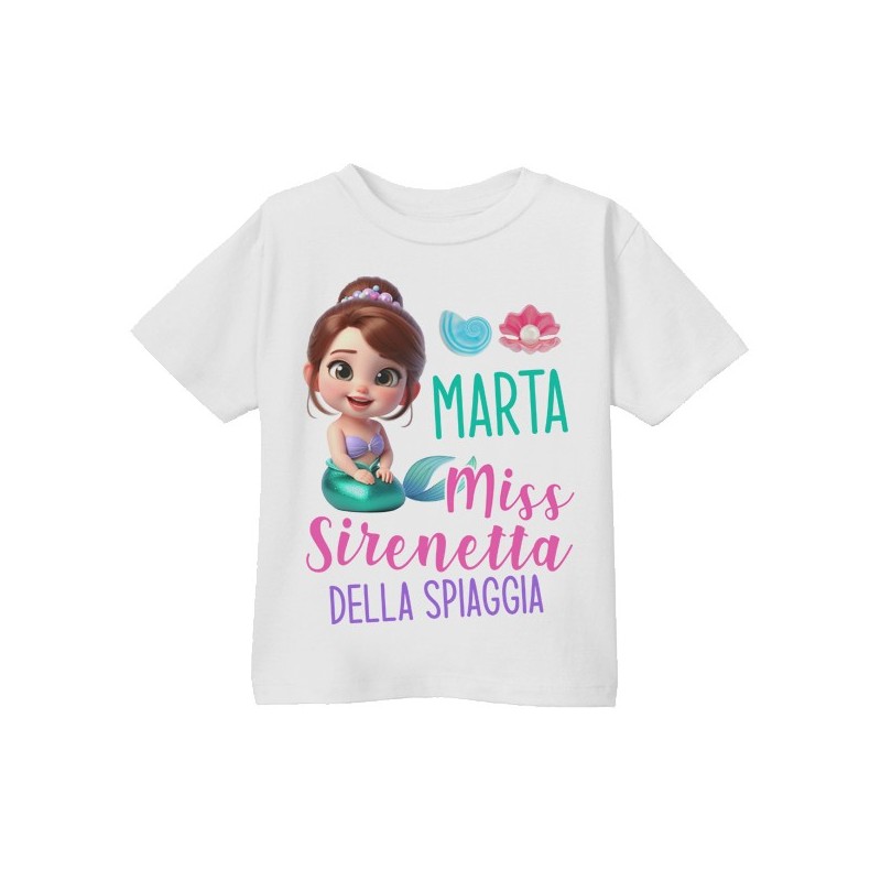 T-shirt Maglietta bimba Miss Sirenetta della spiaggia! Personalizzata con il nome! Estate al mare!