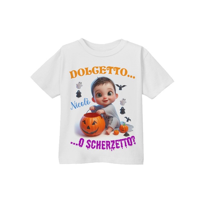 T-shirt Maglietta bimbo Dolcetto o Scherzetto? Halloween! Personalizzata con il nome!