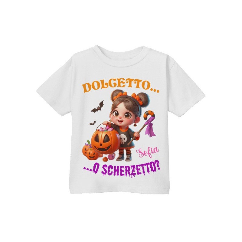 T-shirt Maglietta bimba Dolcetto o Scherzetto? Halloween! Personalizzata con il nome!