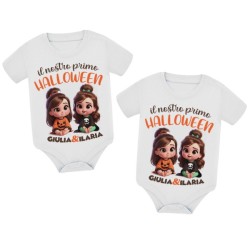 Coppia di body gemelline Il nostro primo Halloween! Personalizzati con i nomi delle bambine!