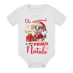 Body bimbo e bimba Che emozione, il mio primo Natale! Personalizzato con nome! Cagnolino!