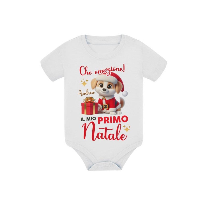 Body bimbo e bimba Che emozione, il mio primo Natale! Personalizzato con nome! Cagnolino!