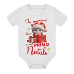 Body bimbo e bimba Che emozione, il mio primo Natale! Personalizzato con nome! Gattino!