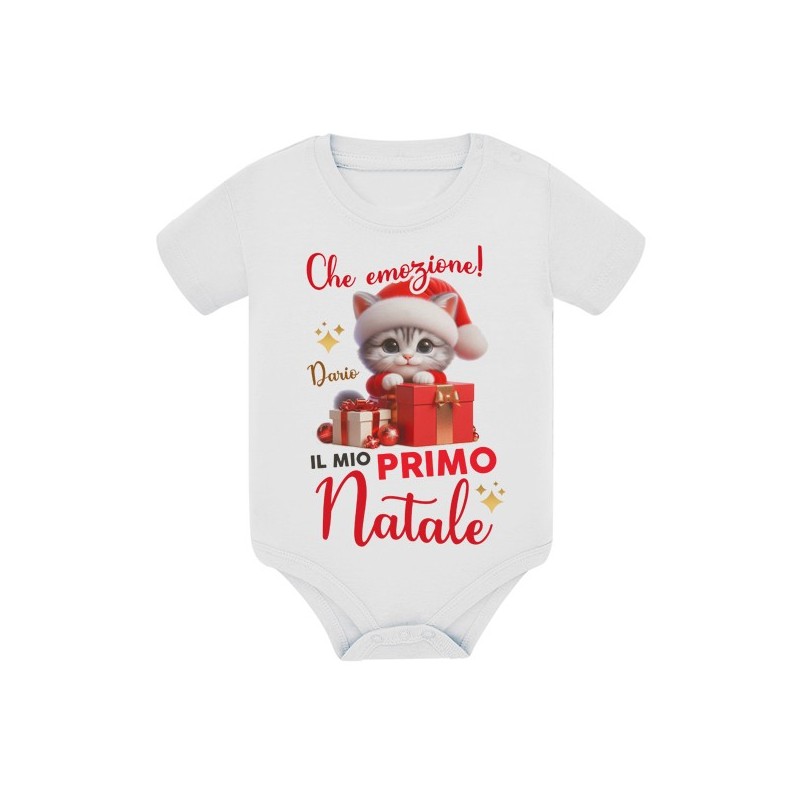 Body bimbo e bimba Che emozione, il mio primo Natale! Personalizzato con nome! Gattino!