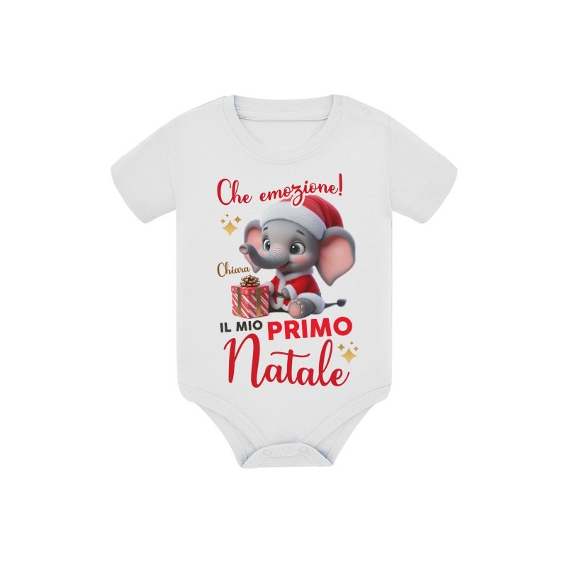 Body bimbo e bimba Che emozione, il mio primo Natale! Personalizzato con nome! Elefantino!