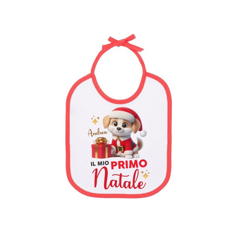 Bavaglino Bavetta bimbo e bimba Il mio primo Natale! Personalizzato con il nome! Cagnolino!