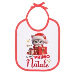 Bavaglino Bavetta bimbo e bimba Il mio primo Natale! Personalizzato con il nome! Gattino!