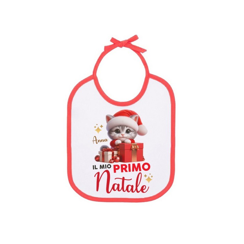 Bavaglino Bavetta bimbo e bimba Il mio primo Natale! Personalizzato con il nome! Gattino!