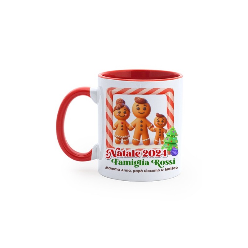 Tazza Mug Natale, famiglia! Personalizzata con anno e nomi di famiglia, mamma, papà e bimbo! Omini biscottini!