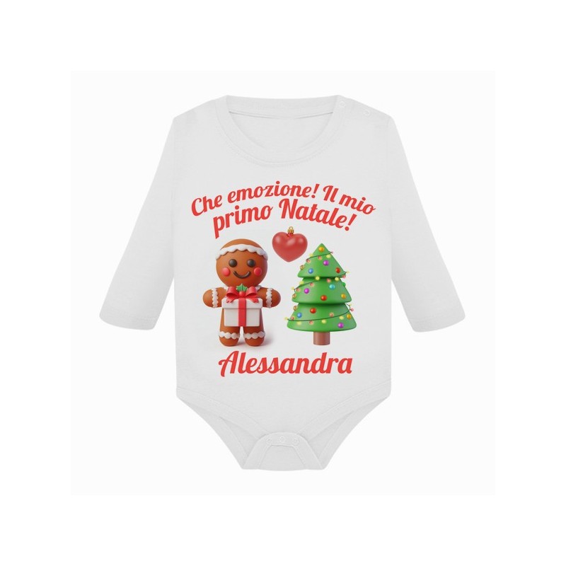 Body bimbo e bimba manica lunga Il primo Natale! Personalizzato con nome! Biscottino di zenzero!